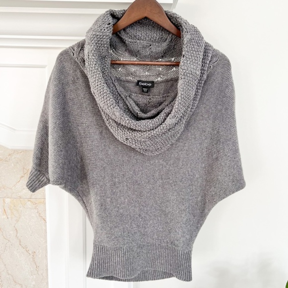 Bebe Cowl Neck Sweater in Gray Size Small